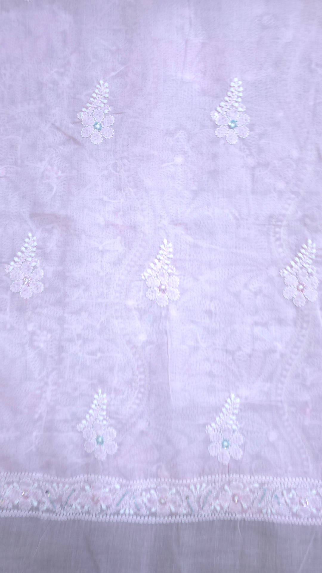 Premium Hand Embroidered Chikankari Cotton Unstitched Dress Material with Pure Chiffon Dupatta