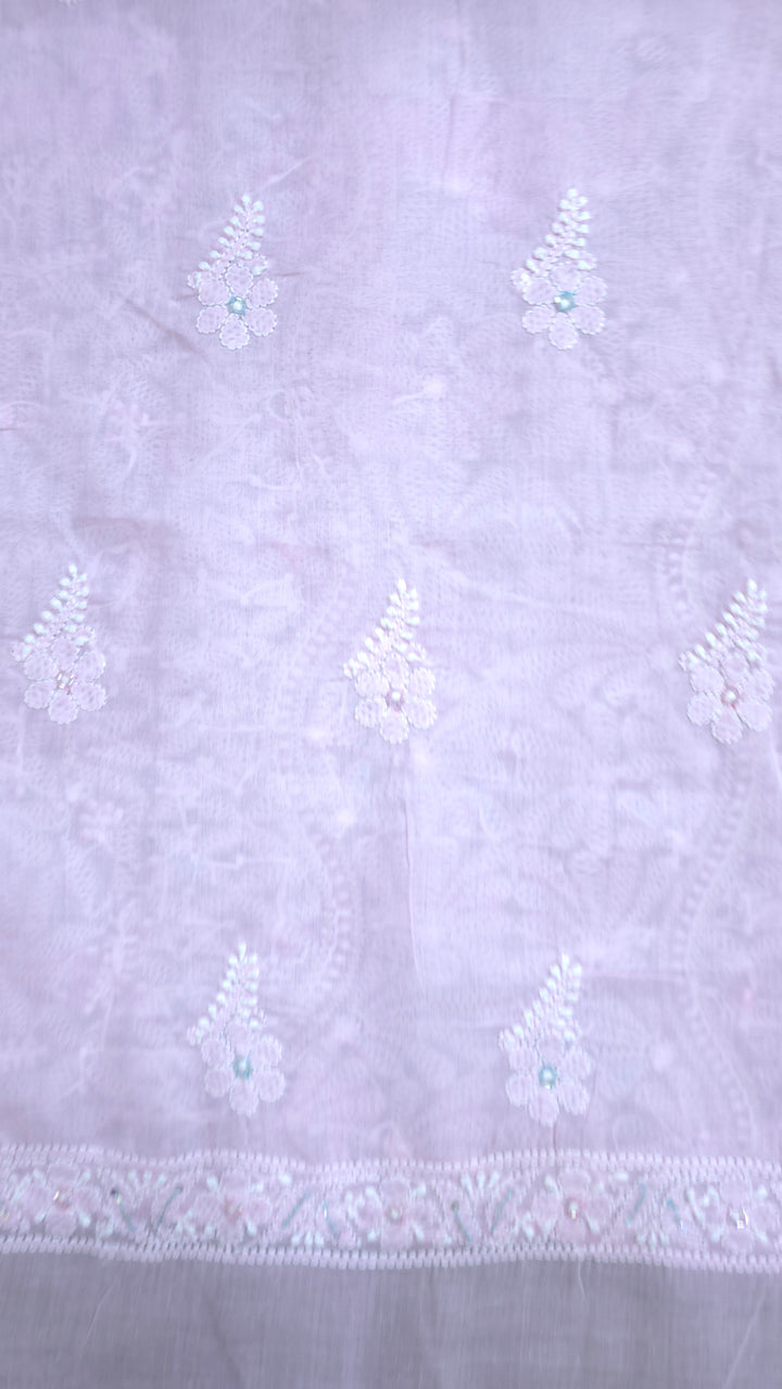 Premium Hand Embroidered Chikankari Cotton Unstitched Dress Material with Pure Chiffon Dupatta