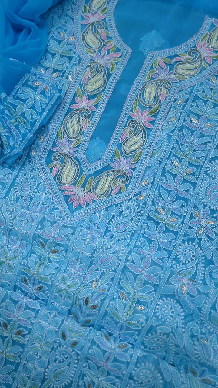 Georgette Chikankari Dress Material Resham Aari Work