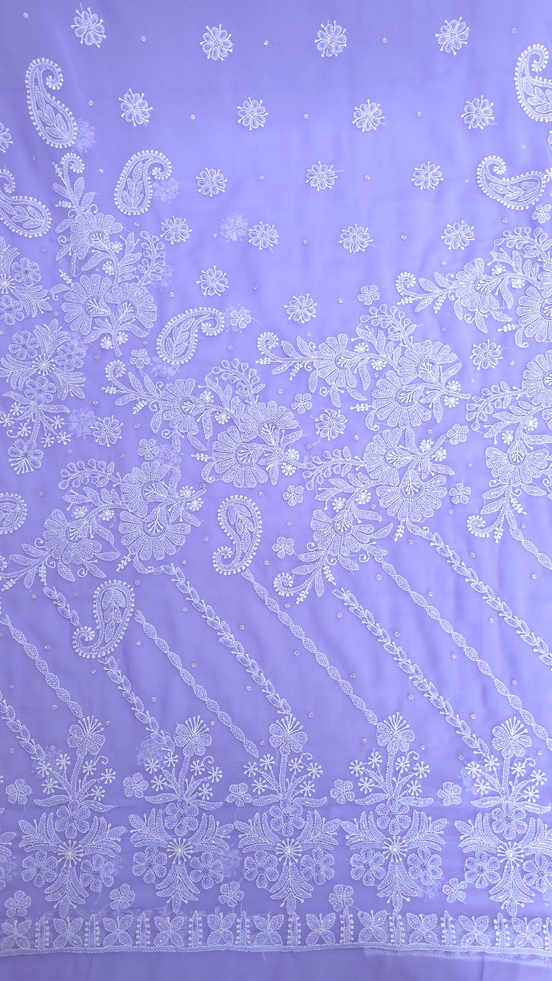 Pearl Chikankari Saree on Faux Georgette with Matching Blouse | Hand Embroidered Lucknowi Saree | Paridhan Chikan Heritage Collection