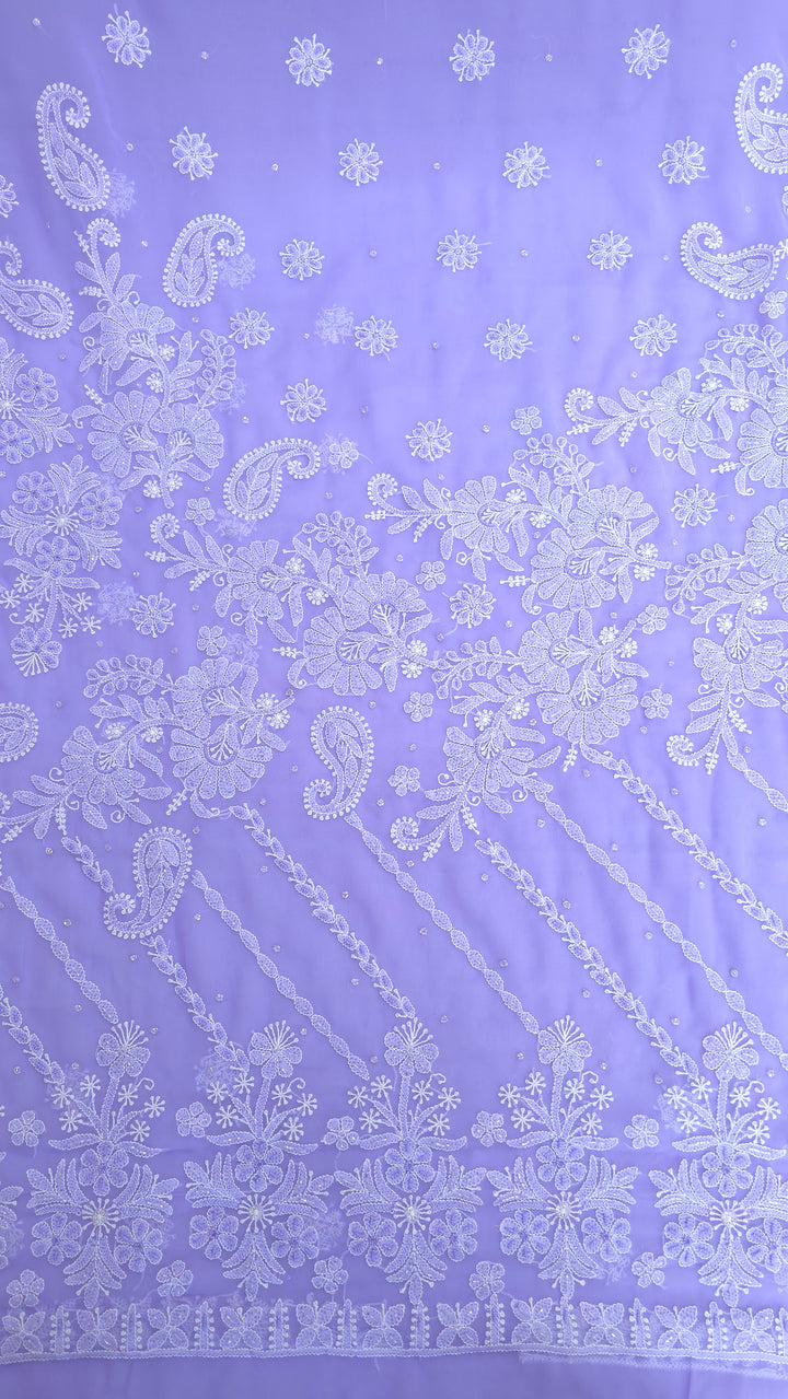 Pearl Chikankari Saree on Faux Georgette with Matching Blouse | Hand Embroidered Lucknowi Saree | Paridhan Chikan Heritage Collection