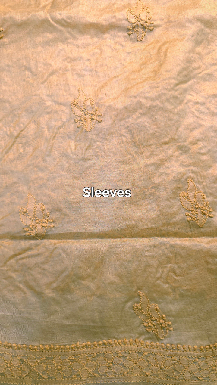 Pure Paper Silk Chikankari Fabric | Full Jaal Hand Embroidery Kurta Fabric for Women