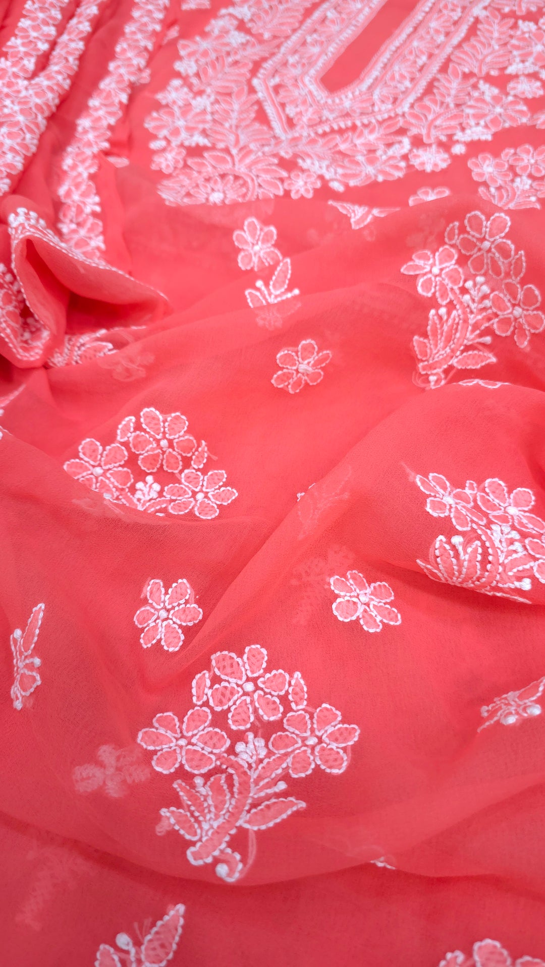 Lucknowi Georgette Chikankari Dress Material – Hand Embroidery Kurta, Bottom & Dupatta | Festive Queen Shades