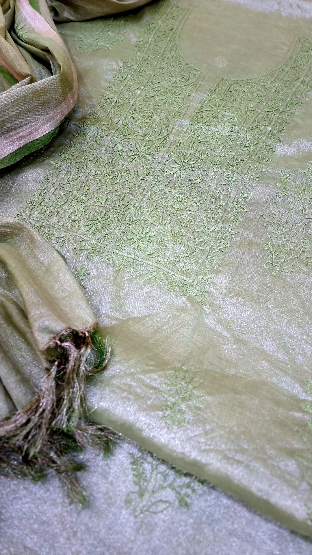 Lucknowi Tissue Chikankari Hand-Embroidered Kurta & Dupatta – Premium Festive Wear