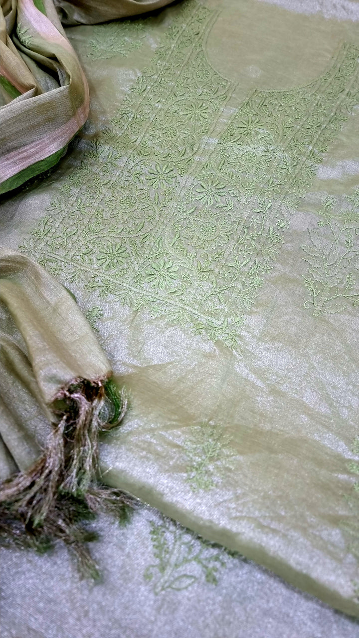 Lucknowi Tissue Chikankari Hand-Embroidered Kurta & Dupatta – Premium Festive Wear