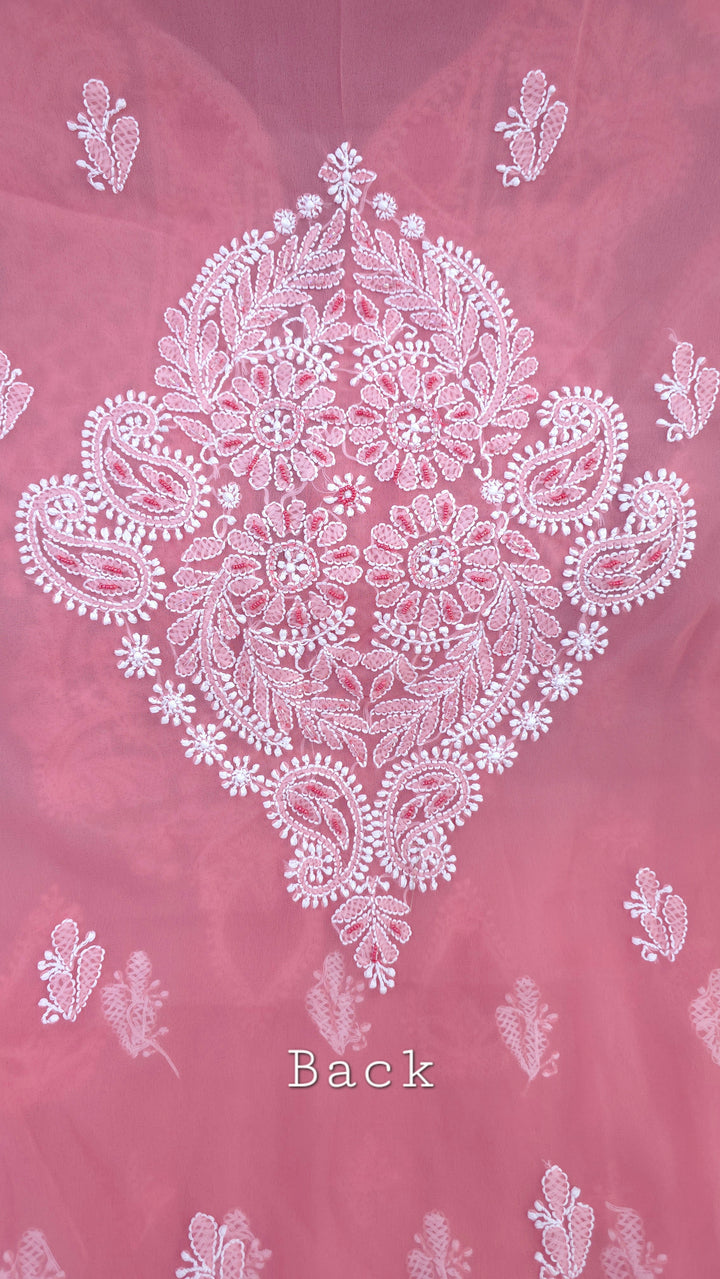 Alina Heavy Embellished Georgette Chikankari Unstitched Dress Material | Cutdana Handwork