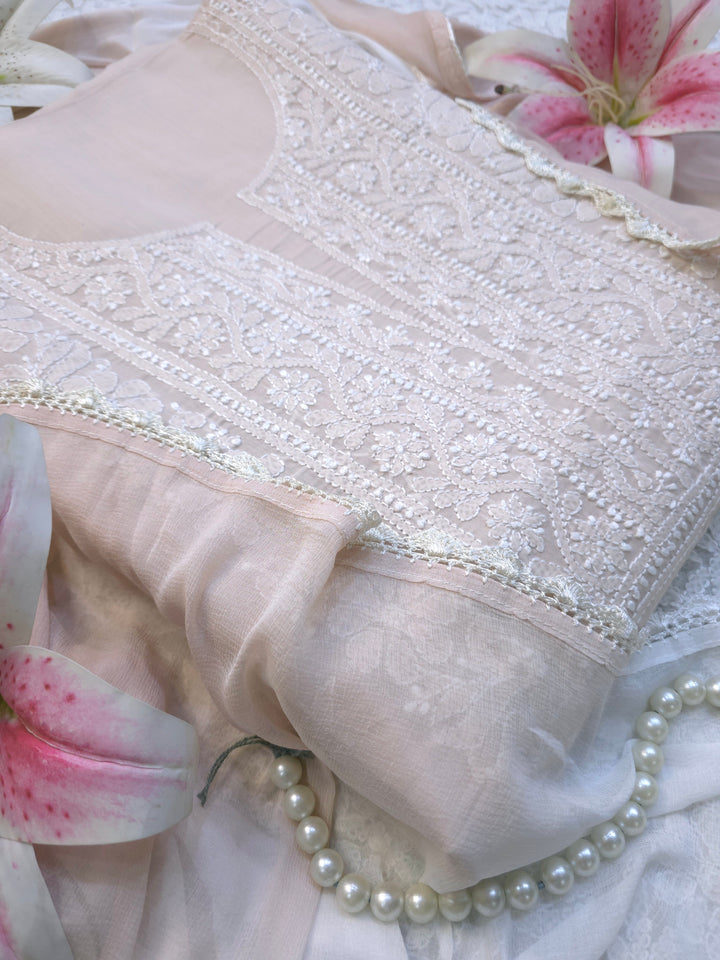 Paridhan Chikan Premium Handcrafted Chikankari Cotton Suit Set | Unstitched Dress Material with Chiffon Dupatta | Made in Lucknow
