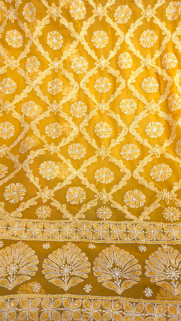 Pearl Chikankari Saree on Faux Georgette with Matching Blouse | Hand Embroidered Lucknowi Saree | Paridhan Chikan Heritage Collection