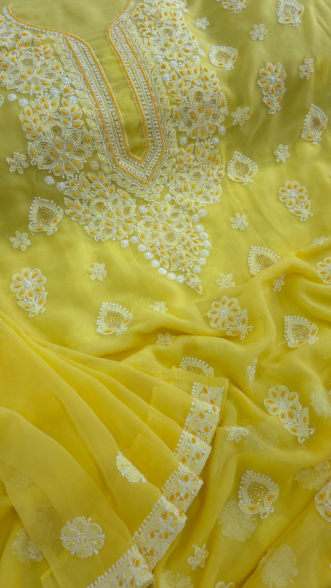 Alina Heavy Embellished Georgette Chikankari Unstitched Dress Material | Cutdana Handwork
