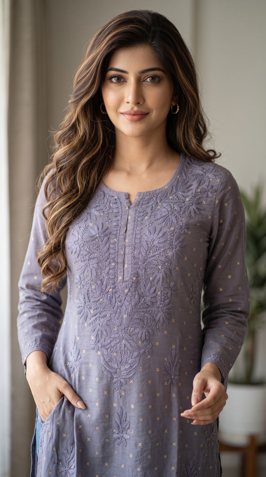 Shanaya Banarasi Soft Chanderi Golden Buti Chikankari Kurta Bottom Set | Authentic Handcrafted Lucknowi Chikankari