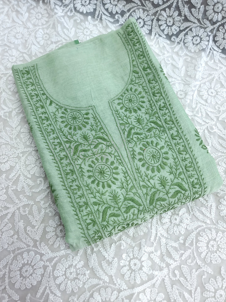 Soft Green Color Chanderi Hand Embroidered 2-Taar Chikankari Kurta & Dupatta Set | Paridhan Chikan