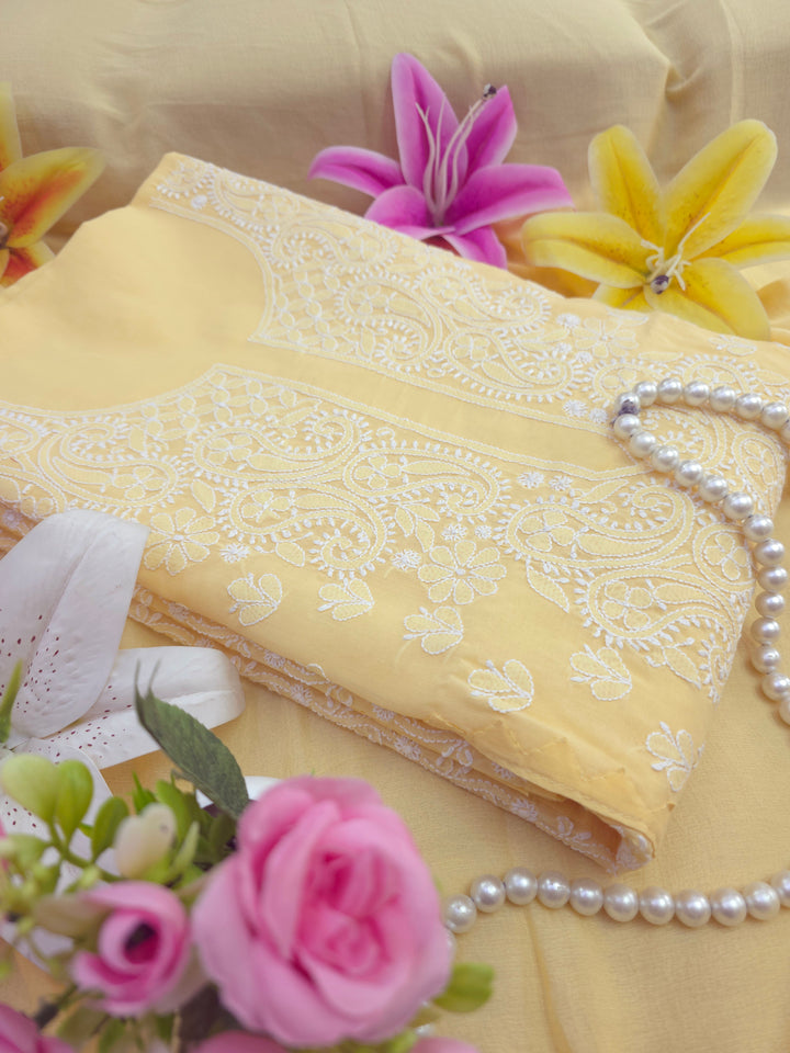 Darz Lucknowi Chikankari  Dress Material – Handmade Cotton Suit with Chiffon Dupatta