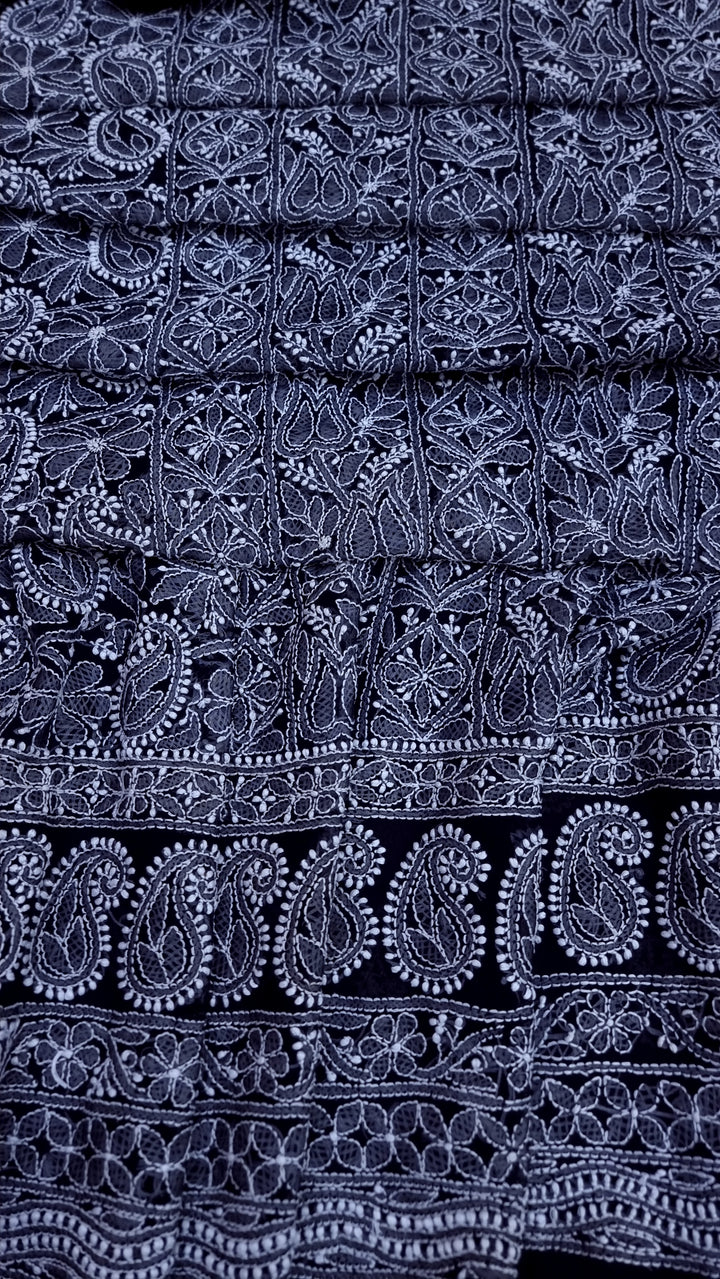 Faux Georgette Chikankari Unstitched Dress Material – Hand Embroidered Kurta, Dupatta & Bottom Premium Set