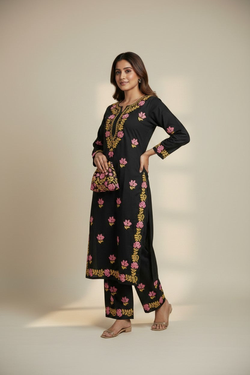 Hand Embroidery Premium Rayon Chikankari Kurta Pallazo Set