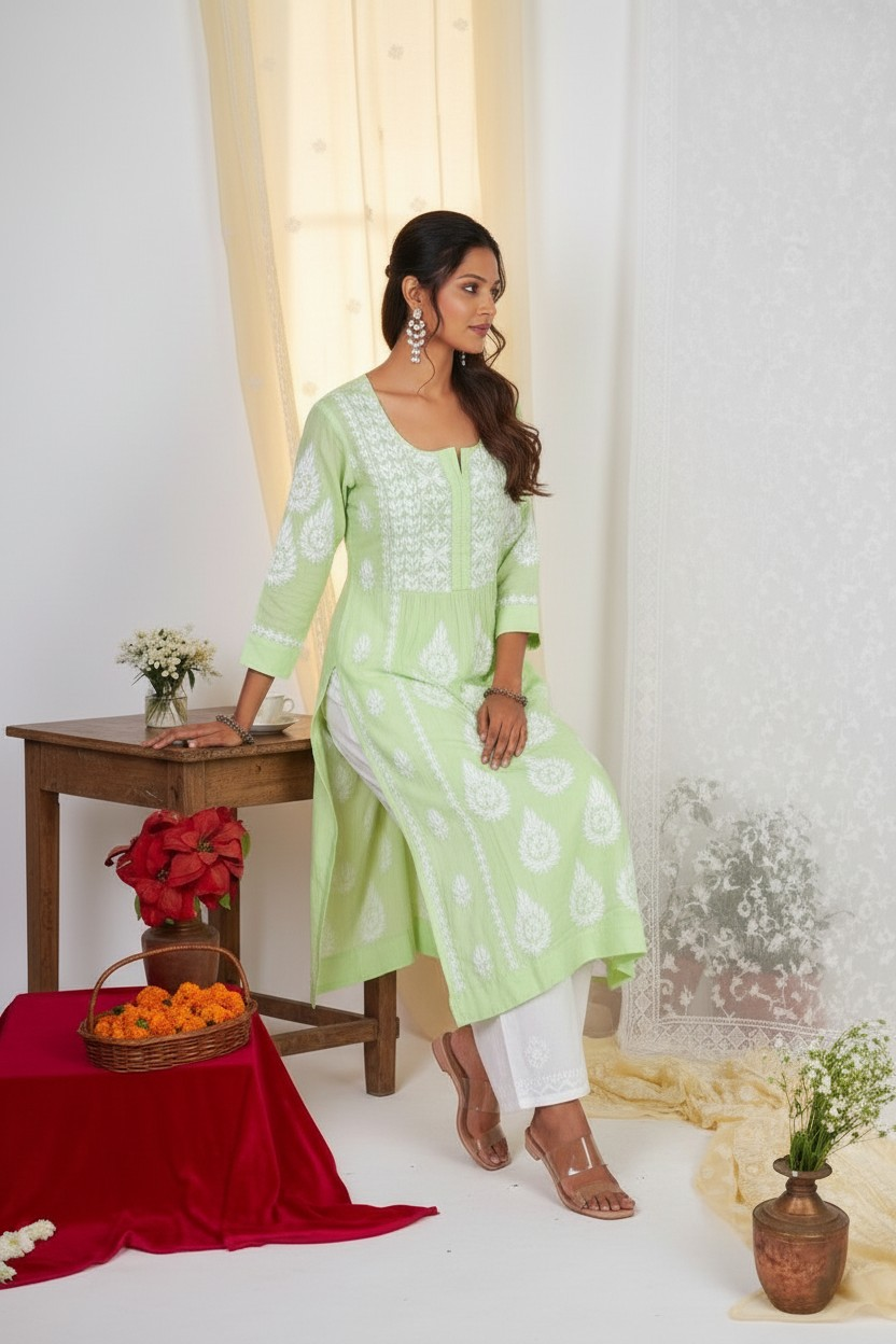Modal Chikankari Nyra Kurti
