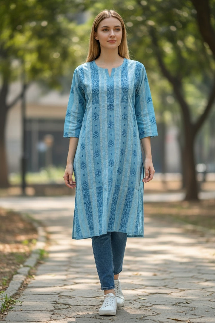 Soft Cotton Chikankari Hand Embroidered Kurti for Women | Premium Soft & Non-Transparent Fabric | 36 Inch Length | Lucknowi Chikan Kurta