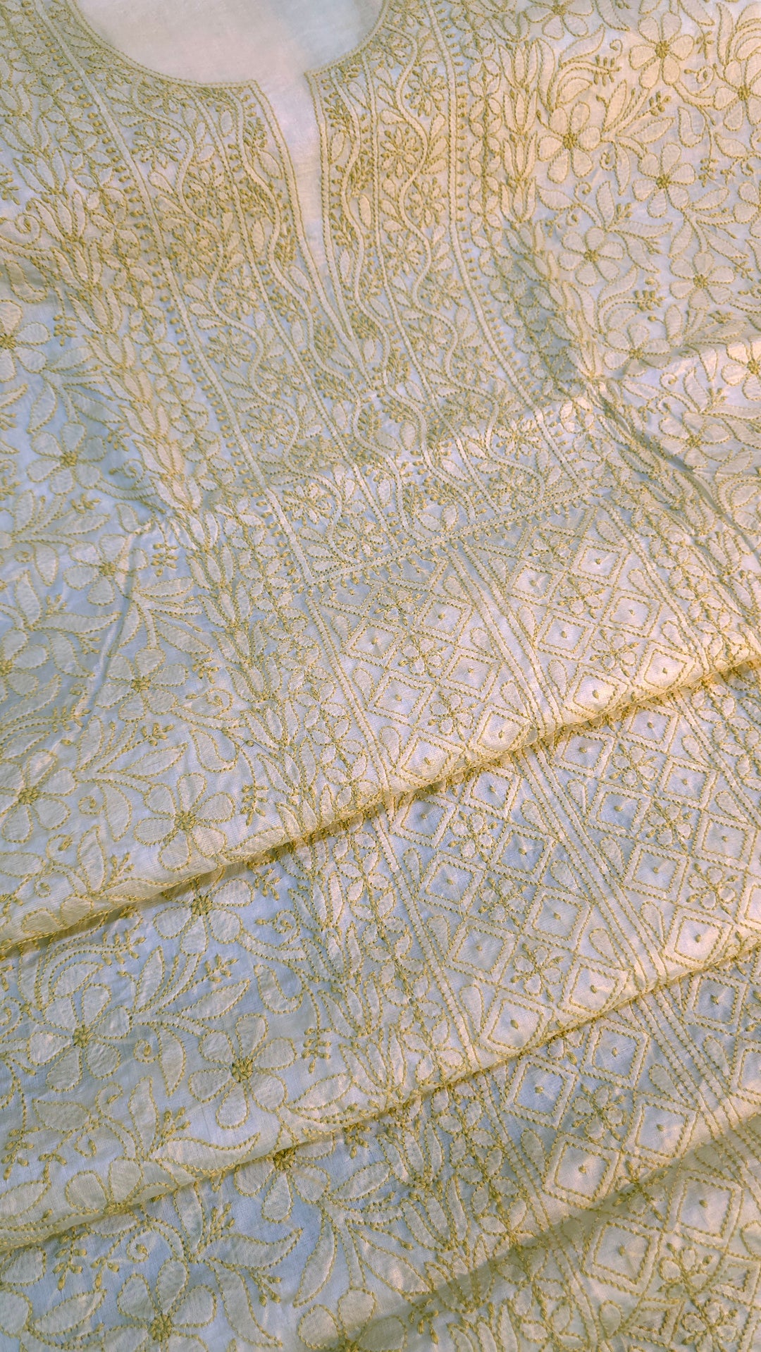 Pure Paper Silk Chikankari Fabric | Full Jaal Hand Embroidery Kurta Fabric for Women