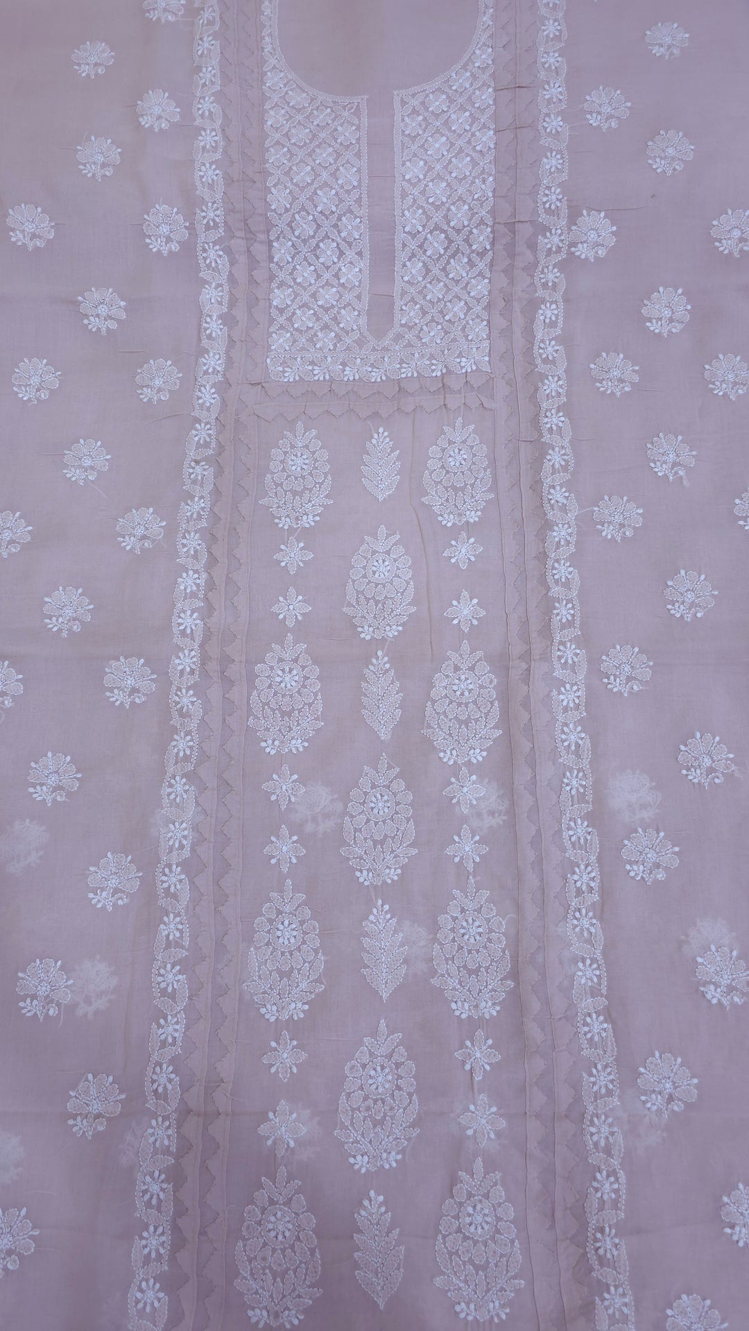 Darz Lucknowi Chikankari  Dress Material – Handmade Cotton Suit with Chiffon Dupatta