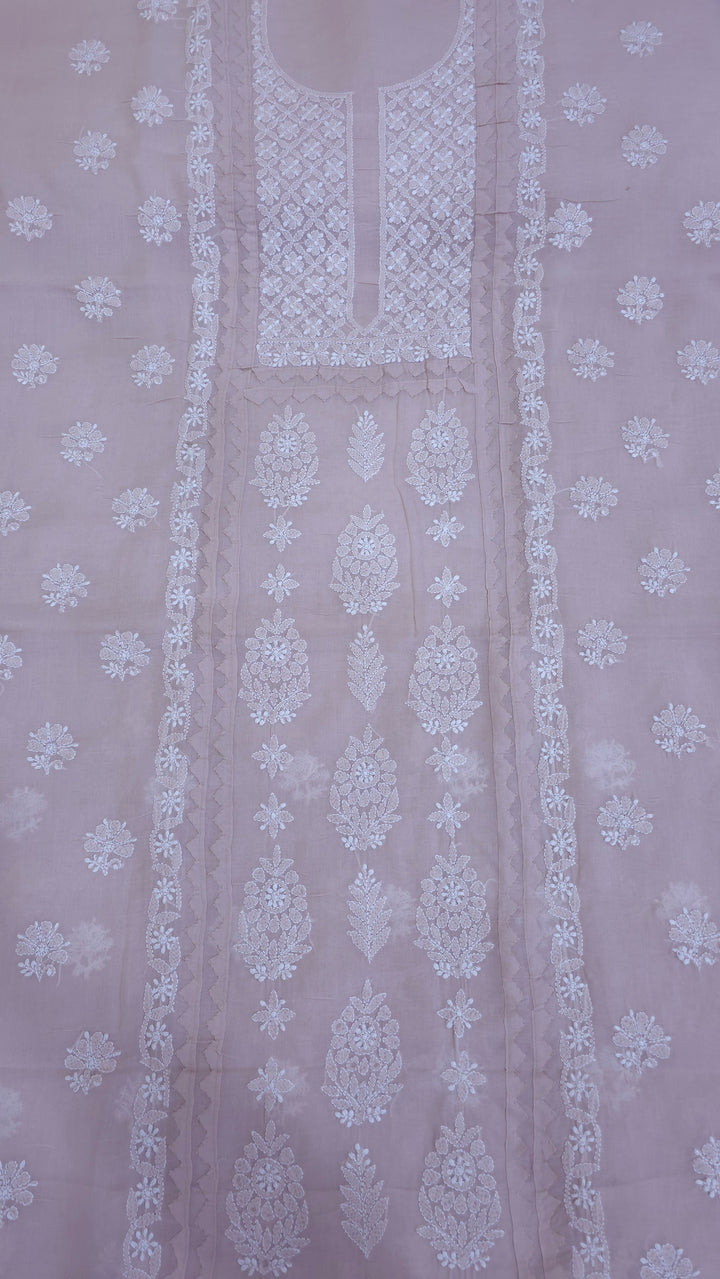 Darz Lucknowi Chikankari  Dress Material – Handmade Cotton Suit with Chiffon Dupatta