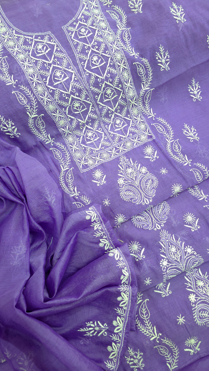 Lucknowi 2 Taar Chikankari Chanderi Kurta Dupatta Set – Handmade Festive Wear