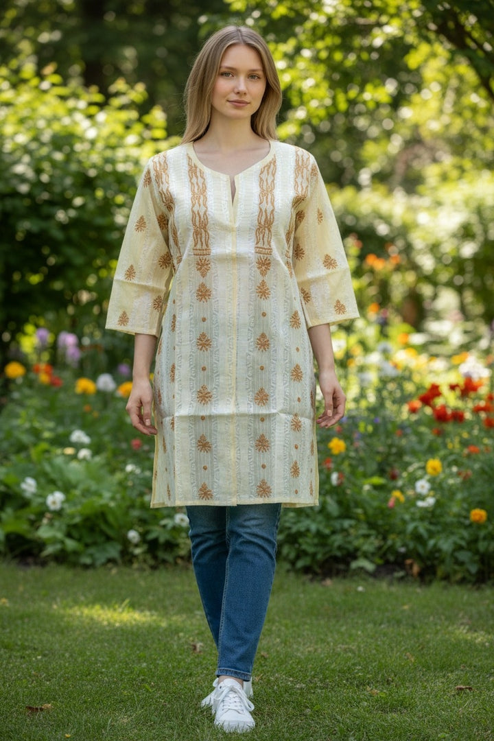 Soft Cotton Chikankari Hand Embroidered Kurti for Women | Premium Soft & Non-Transparent Fabric | 36 Inch Length | Lucknowi Chikan Kurta