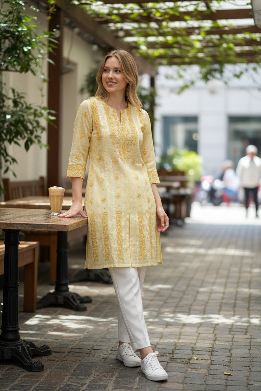 Soft Cotton Chikankari Hand Embroidered Kurti for Women | Premium Soft & Non-Transparent Fabric | 36 Inch Length | Lucknowi Chikan Kurta