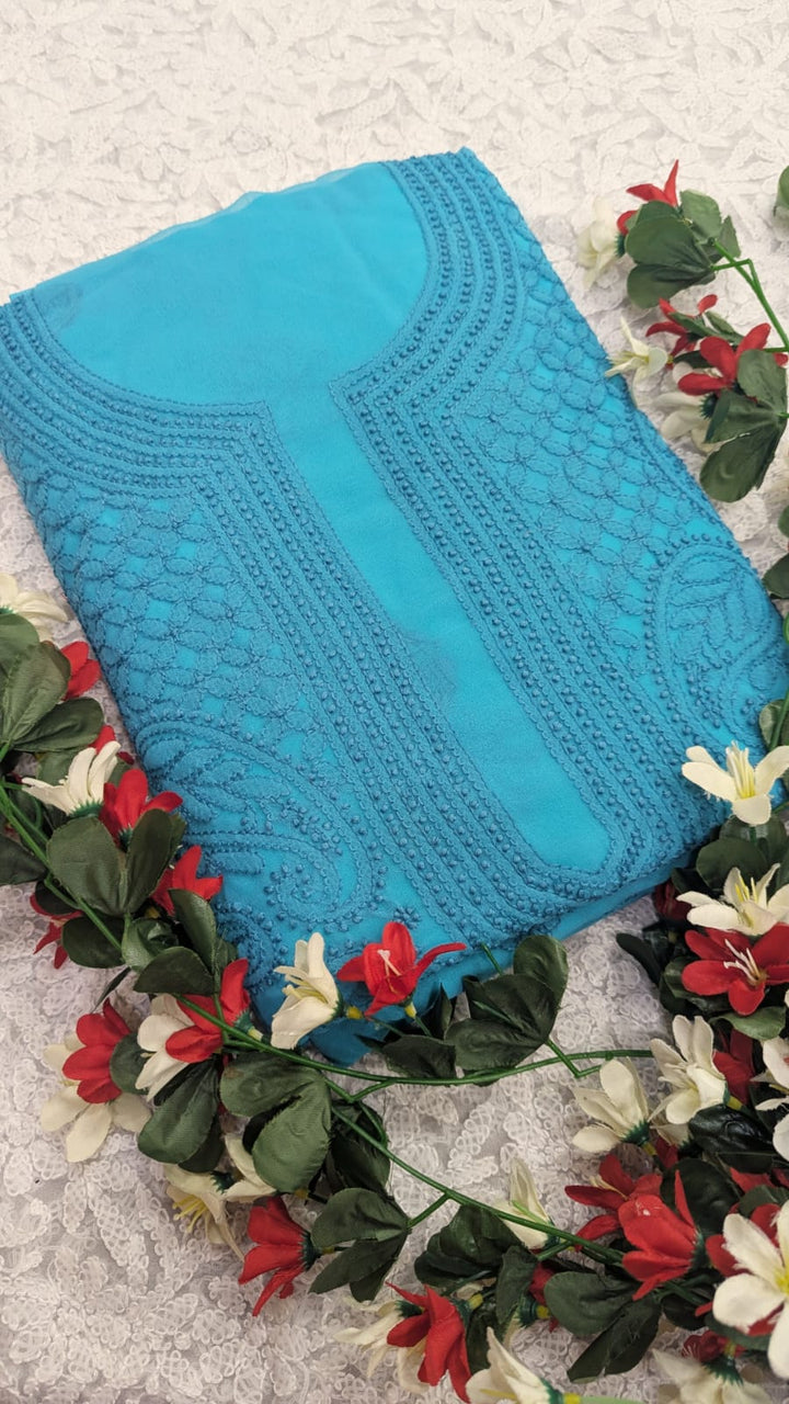 Lucknowi Georgette Chikankari Dress Material – Hand Embroidery Kurta, Bottom & Dupatta | Festive Queen Shades