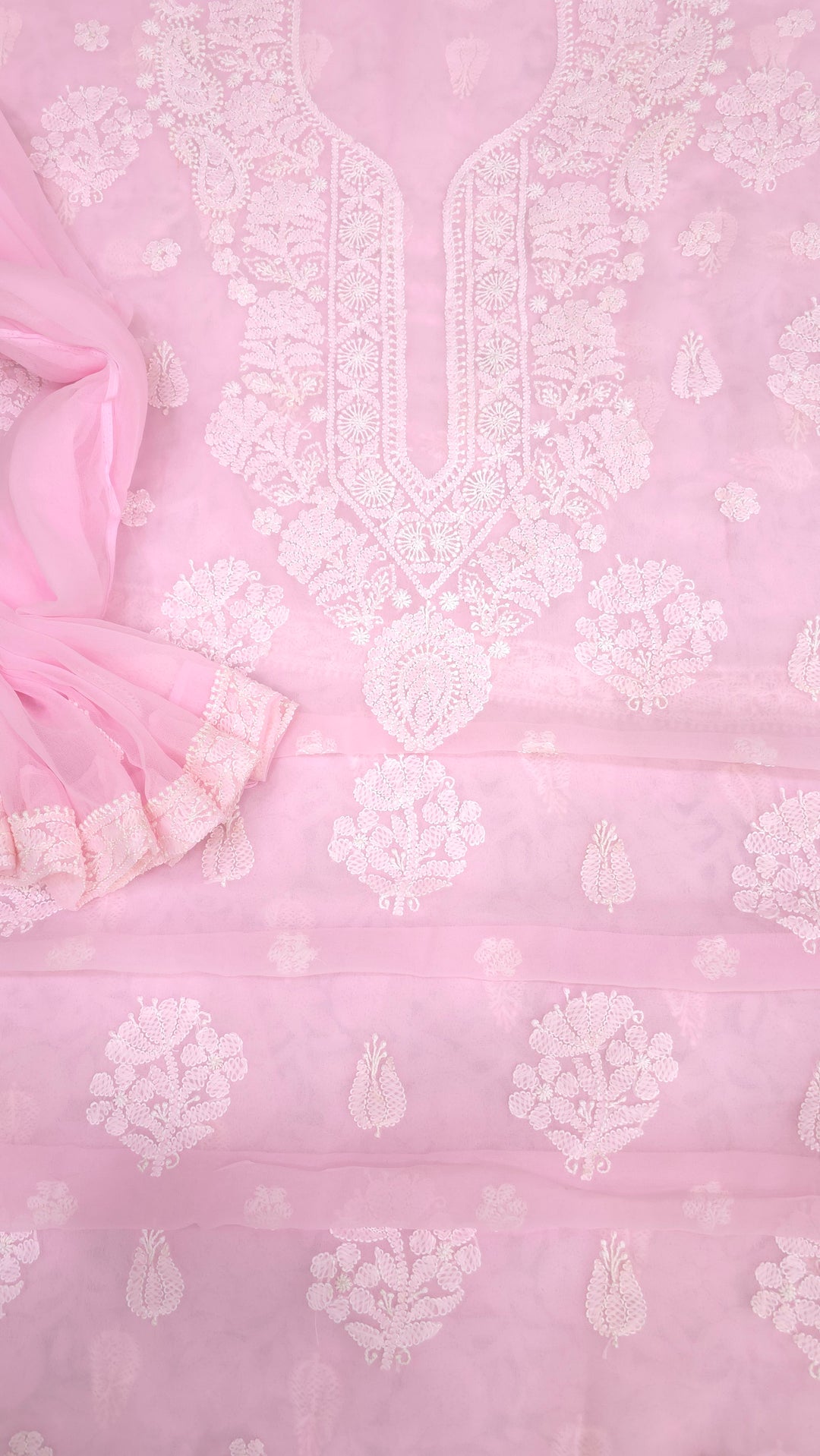 Lucknowi Georgette Chikankari Dress Material – Hand Embroidery Kurta, Bottom & Dupatta | Festive Queen Shades