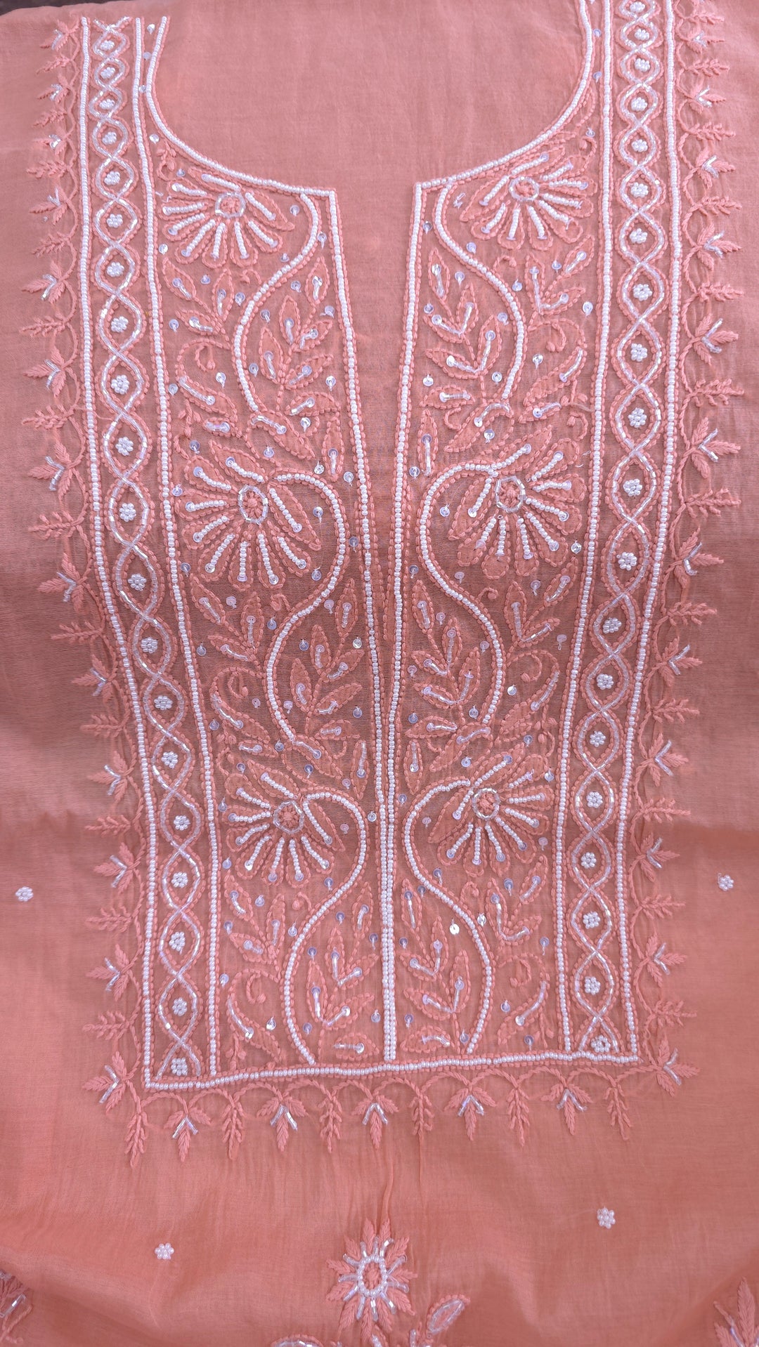 Premium Mul Chanderi Supersoft Dyeable Chikankari Dress Material | Hand Embroidered with Pearls & Cutdaana | Kurta & Dupatta Set
