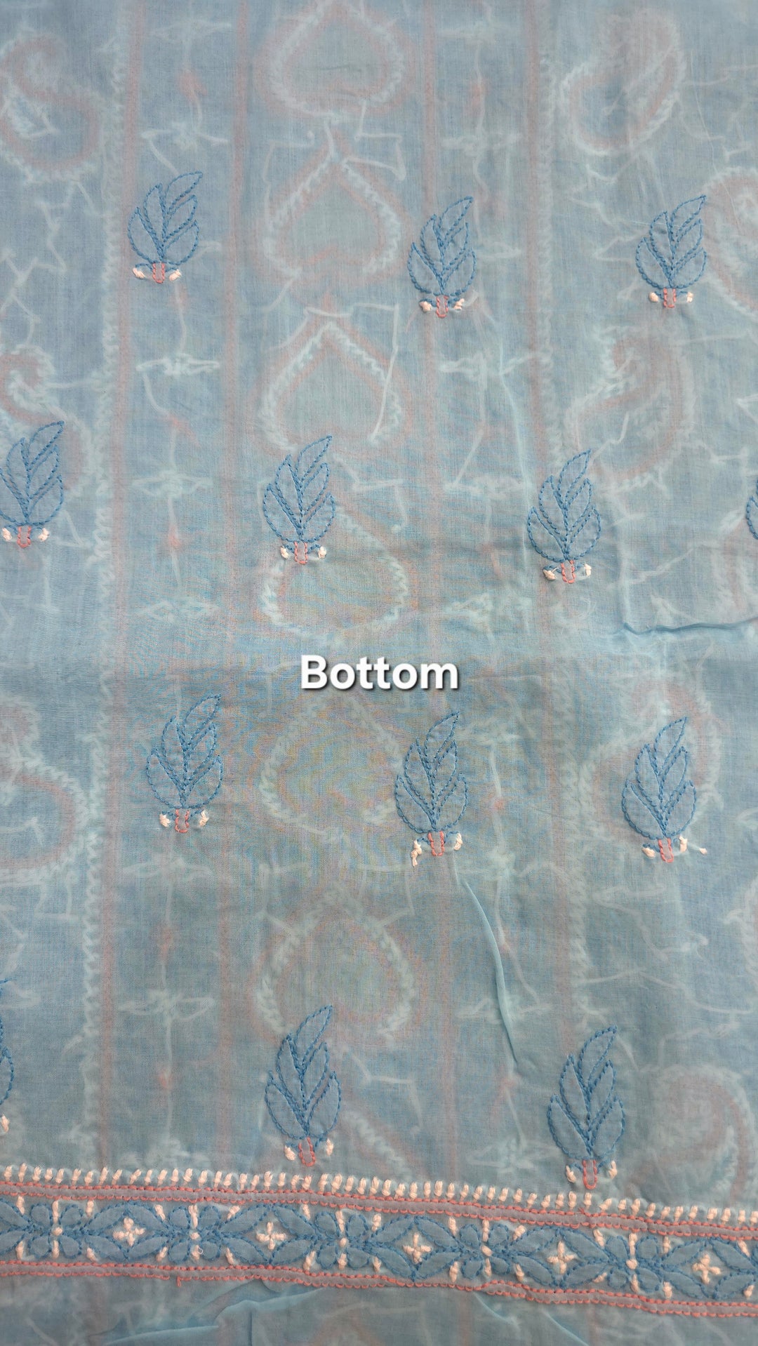 Lucknow Chikankari Hand Embroidered Cotton Dress Material with Tri-Color Motifs & Pure Chiffon Dupatta