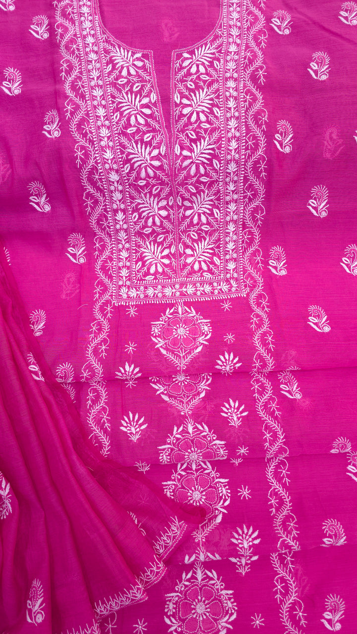Lucknowi 2 Taar Chikankari Chanderi Kurta Dupatta Set – Handmade Festive Wear