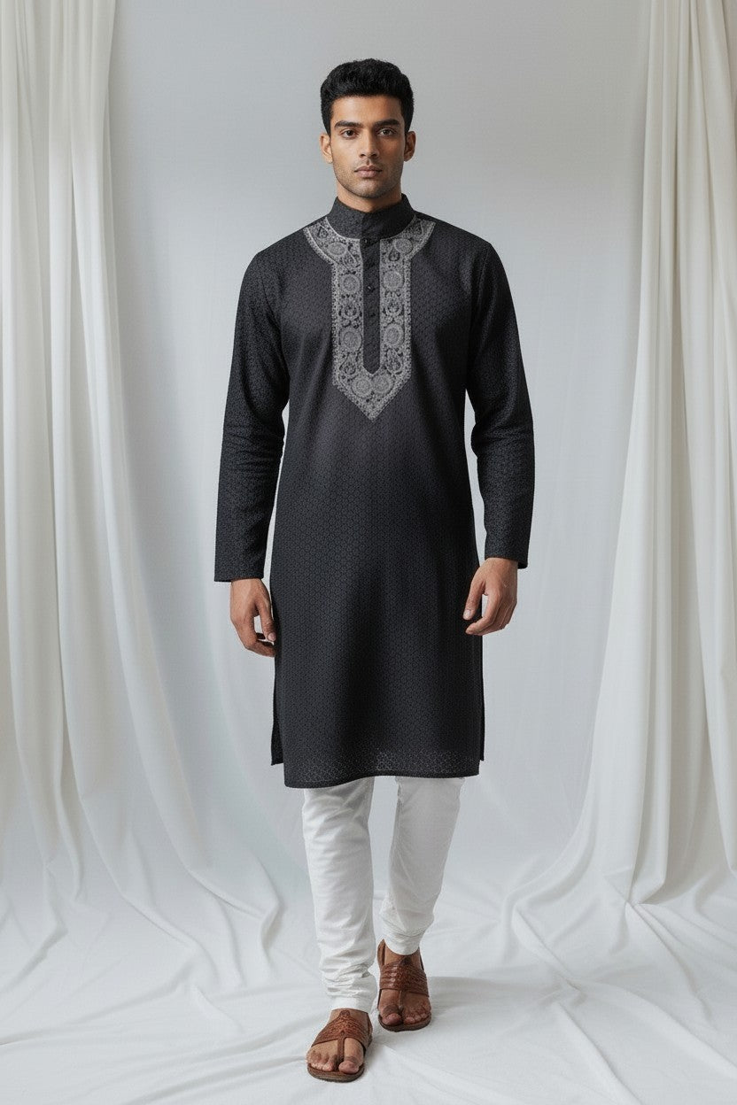 Maaz Cotton  hand embroidered Men's chikankari kurta