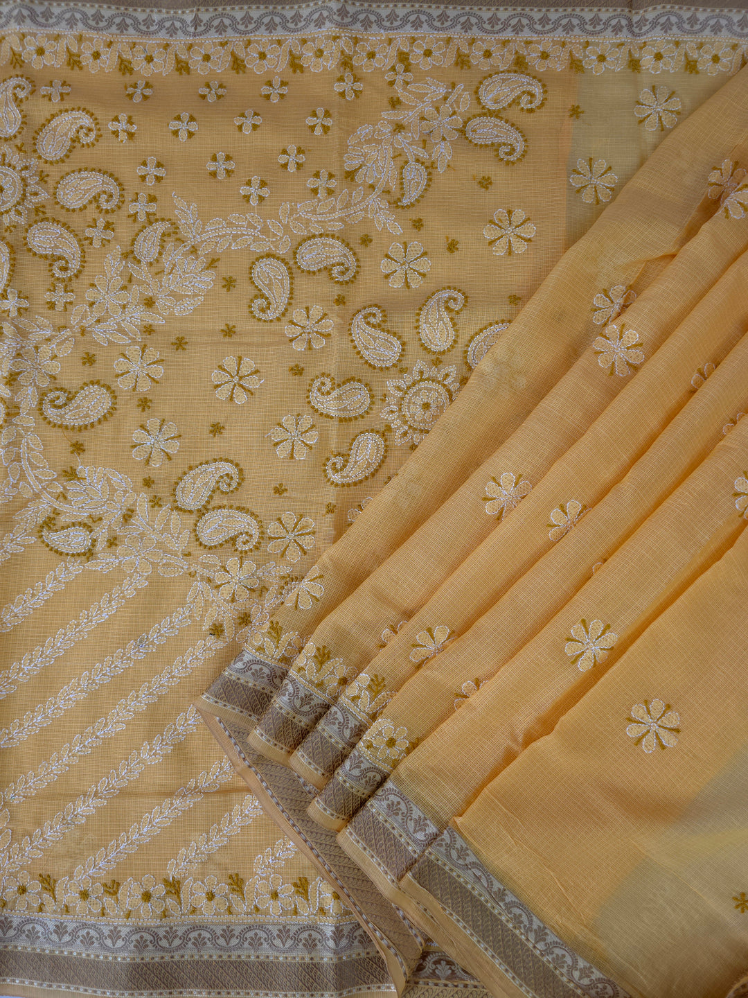 Hand Embroidered Chikankari Banarasi Silk Saree with Intricate Border & Palla Pattern – Includes  Blouse | Paridhan Chikan