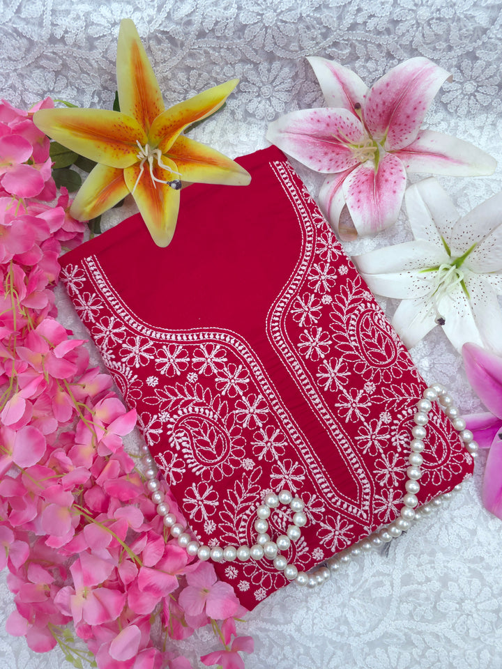 Paridhan Chikan Premium Handcrafted Chikankari Cotton Suit Set | Unstitched Dress Material with Chiffon Dupatta | Made in Lucknow