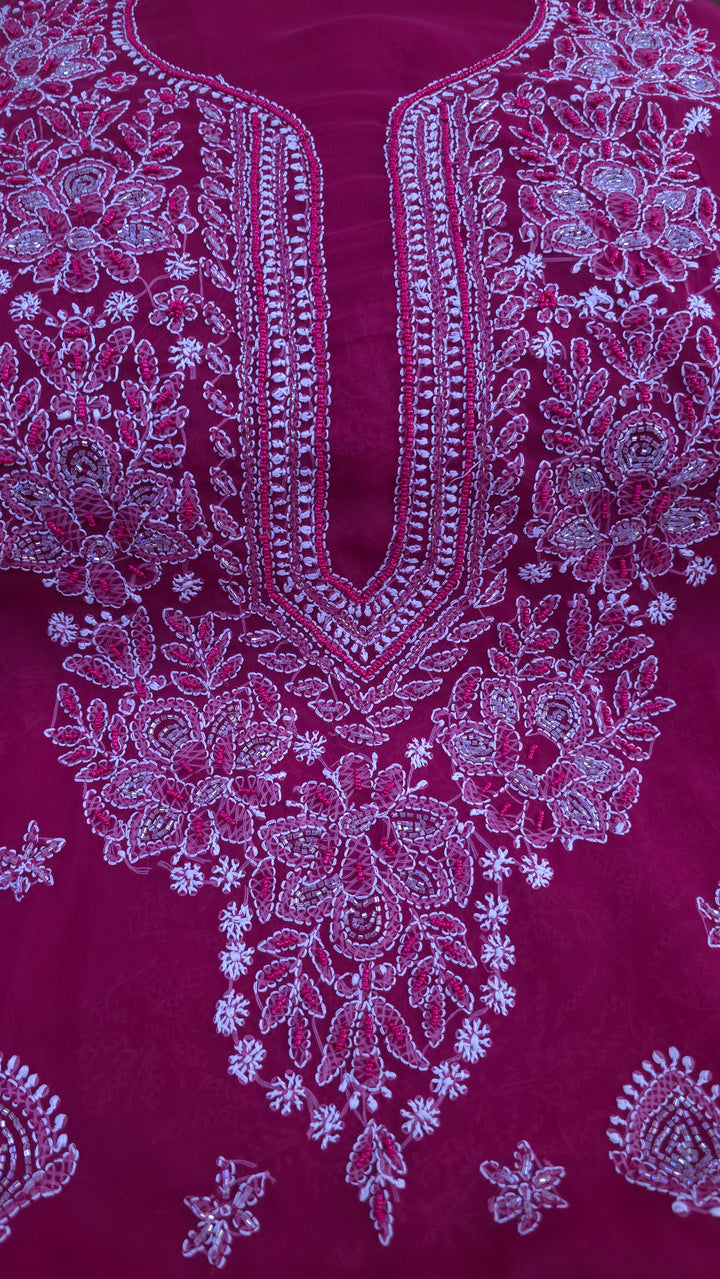 Alina Heavy Embellished Georgette Chikankari Unstitched Dress Material | Cutdana Handwork