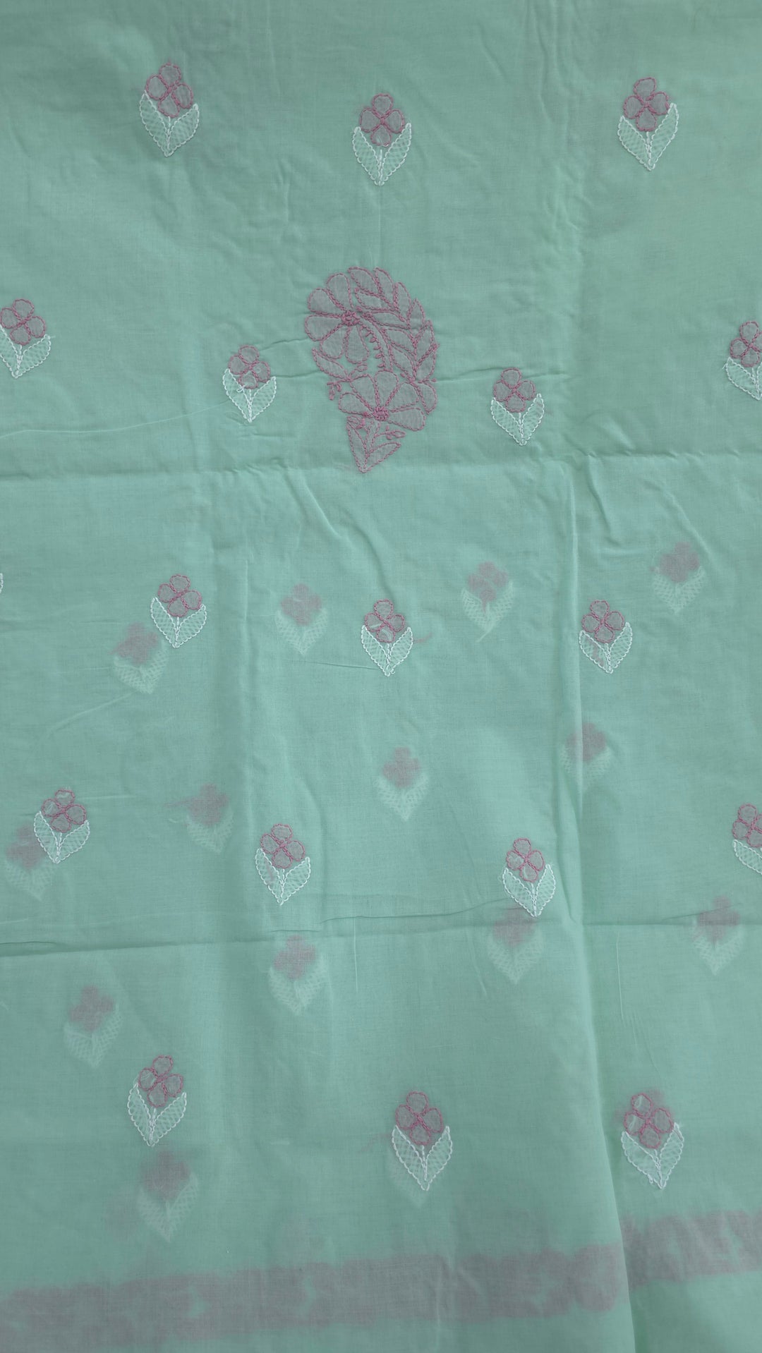 Paridhan Chikan Premium Cool Cotton Chikankari Dress Material Set with Hand Embroidered Kurta, Bottom & Chiffon Dupatta with Handmade Crochet Border
