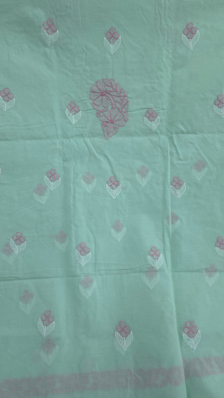 Paridhan Chikan Premium Cool Cotton Chikankari Dress Material Set with Hand Embroidered Kurta, Bottom & Chiffon Dupatta with Handmade Crochet Border