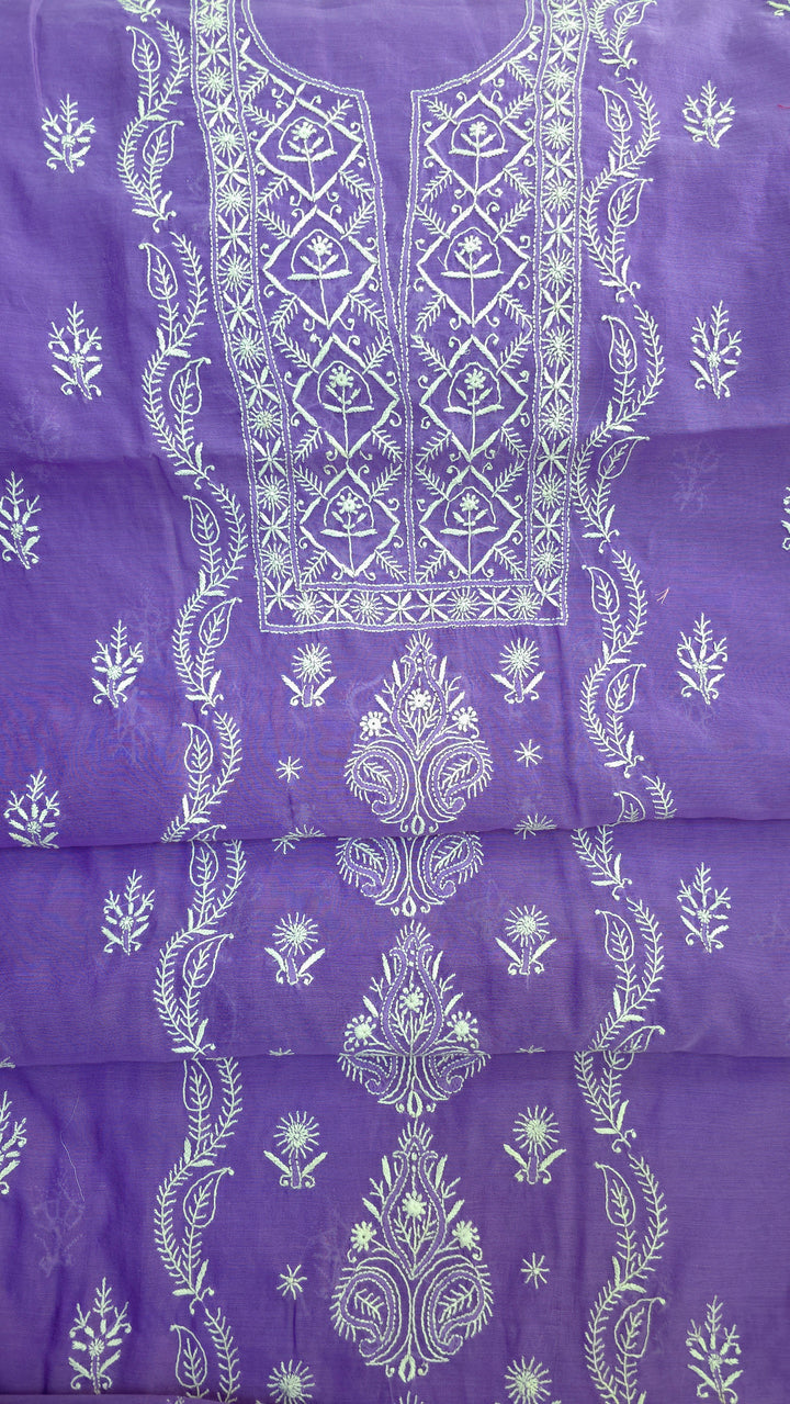 Lucknowi 2 Taar Chikankari Chanderi Kurta Dupatta Set – Handmade Festive Wear