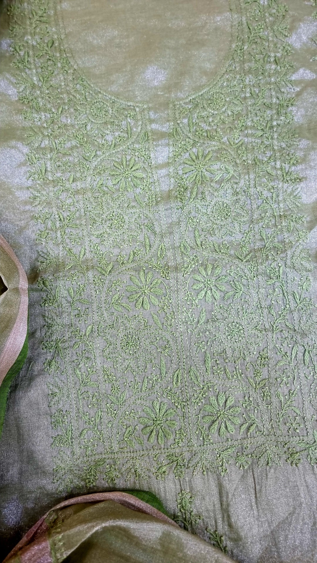 Lucknowi Tissue Chikankari Hand-Embroidered Kurta & Dupatta – Premium Festive Wear