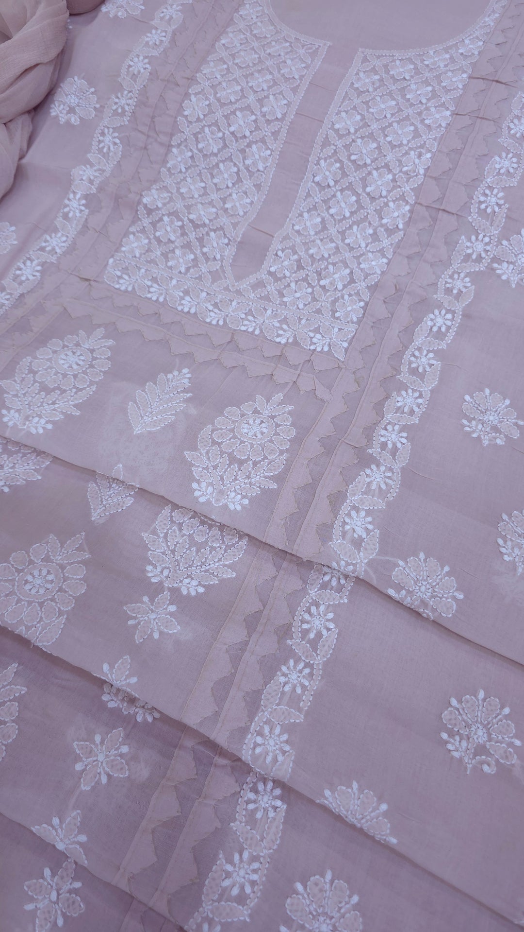 Darz Lucknowi Chikankari  Dress Material – Handmade Cotton Suit with Chiffon Dupatta