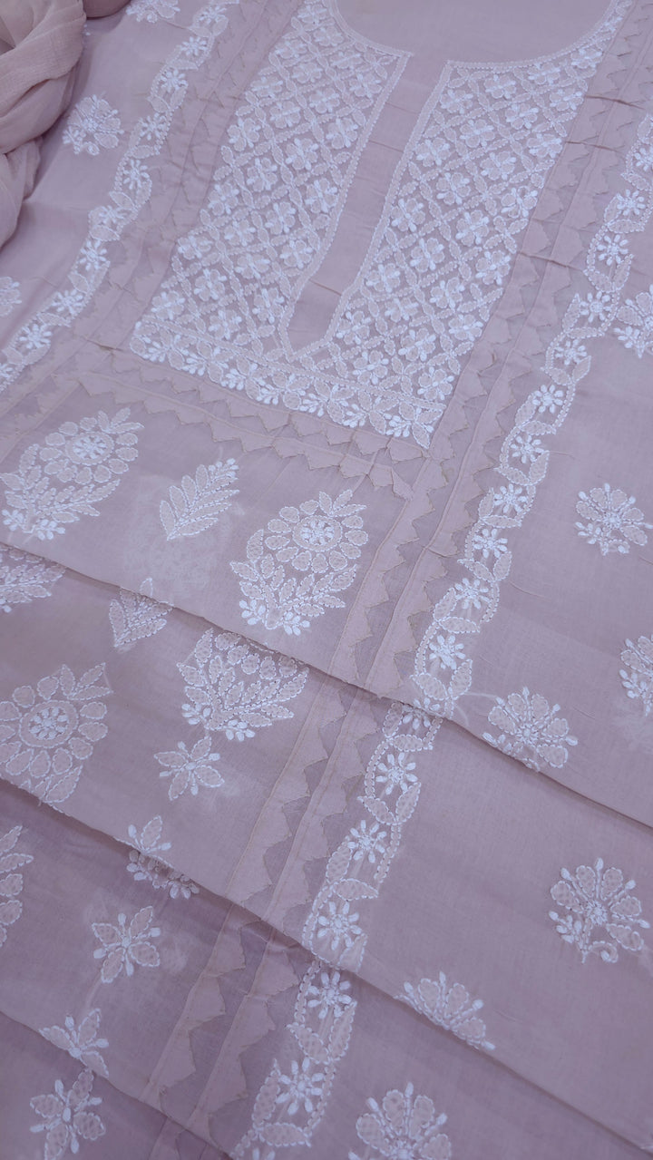 Darz Lucknowi Chikankari  Dress Material – Handmade Cotton Suit with Chiffon Dupatta