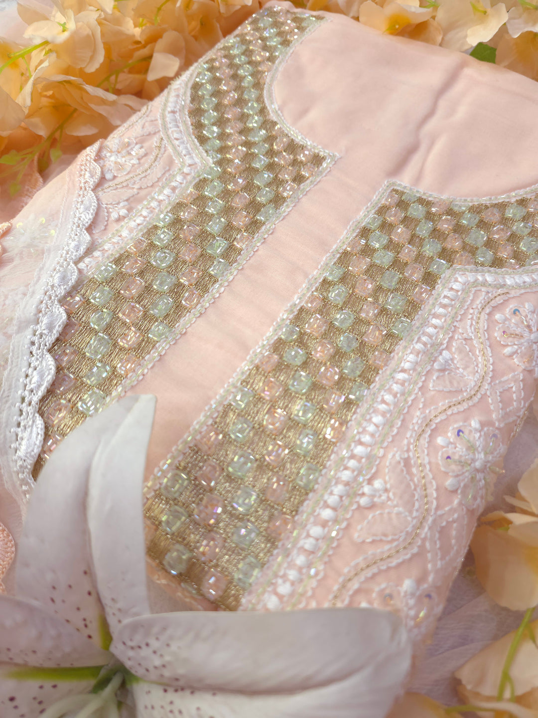 Afreen Premium Hand Embroidered Chikankari Cotton Unstitched Dress Material with Pure Chiffon Dupatta