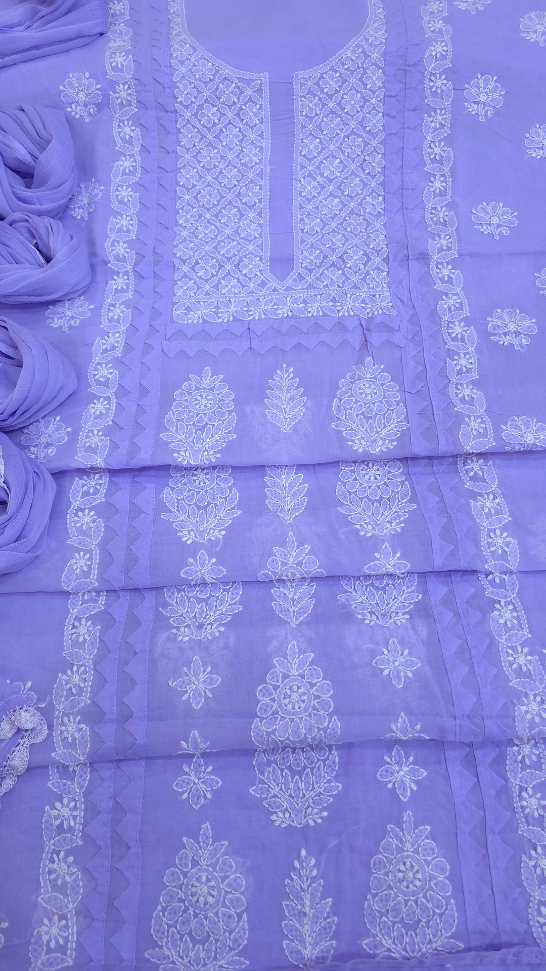 Darz Lucknowi Chikankari  Dress Material – Handmade Cotton Suit with Chiffon Dupatta