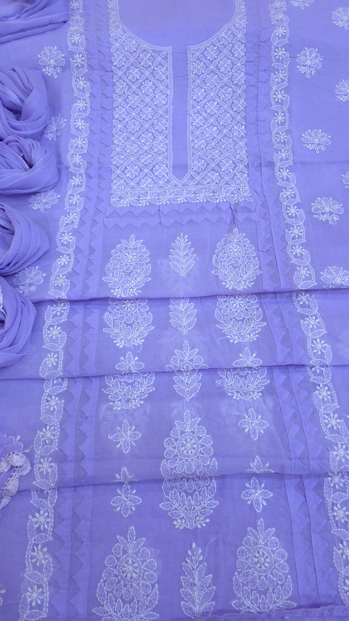 Darz Lucknowi Chikankari  Dress Material – Handmade Cotton Suit with Chiffon Dupatta