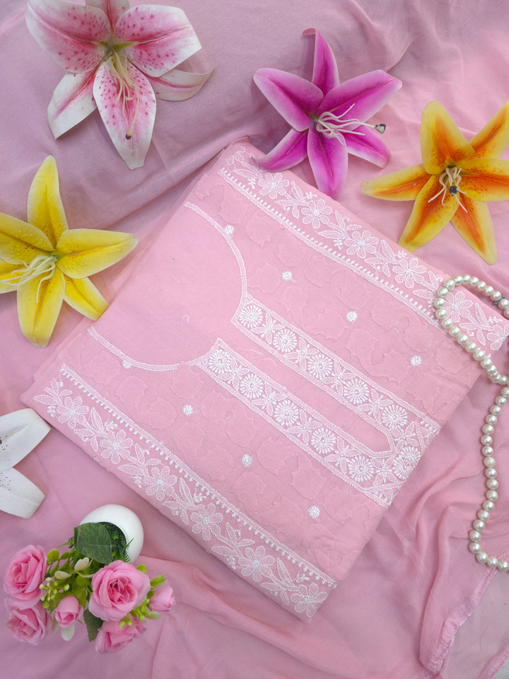 Darz Lucknowi Chikankari  Dress Material – Handmade Cotton Suit with Chiffon Dupatta