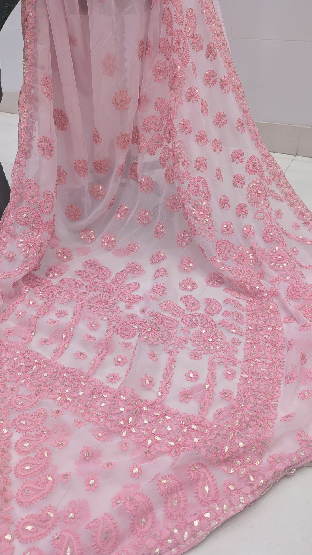 Embellished with Gota Patti | Hand Chikankari Faux Georgette Saree | Lucknowi Embroidery | Designer Festive Wear by Paridhan Chikan