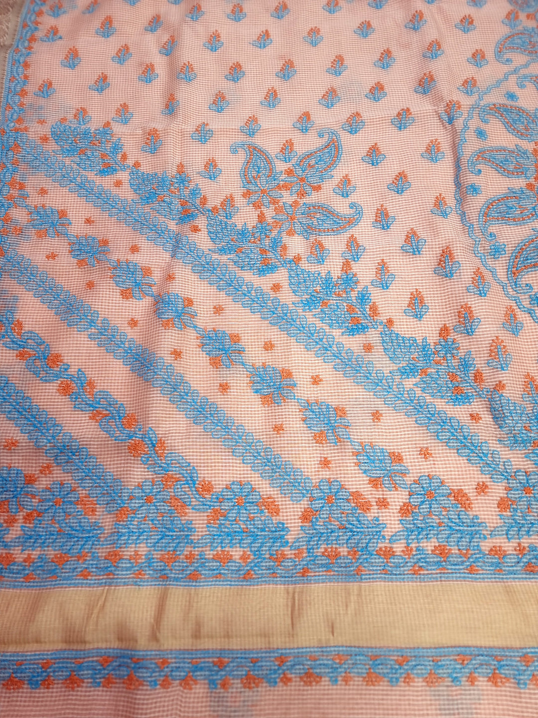 Hand Embroidered Chikankari Banarasi Silk Saree with Intricate Border & Palla Pattern – Includes  Blouse | Paridhan Chikan