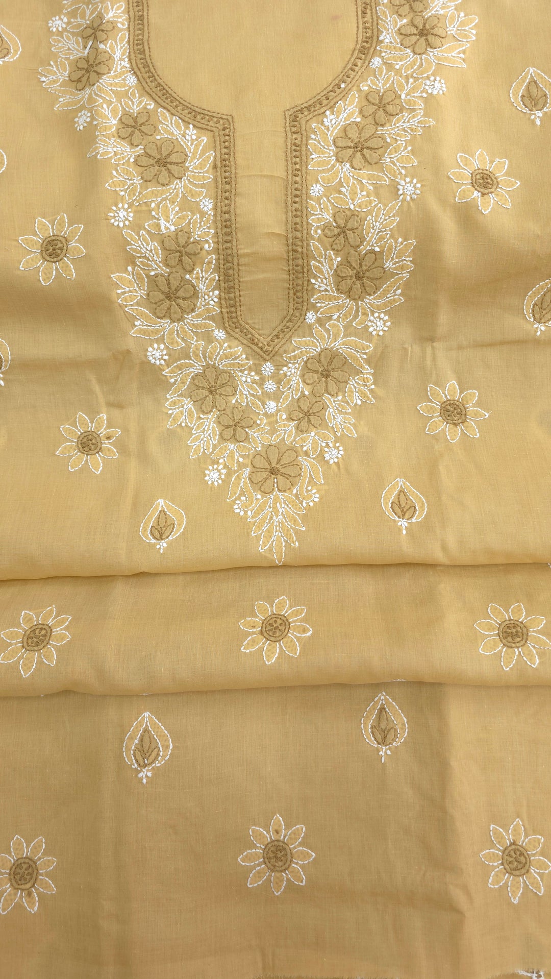Paridhan Chikan Premium Cool Cotton Chikankari Dress Material Set with Hand Embroidered Kurta, Bottom & Chiffon Dupatta with Handmade Crochet Border