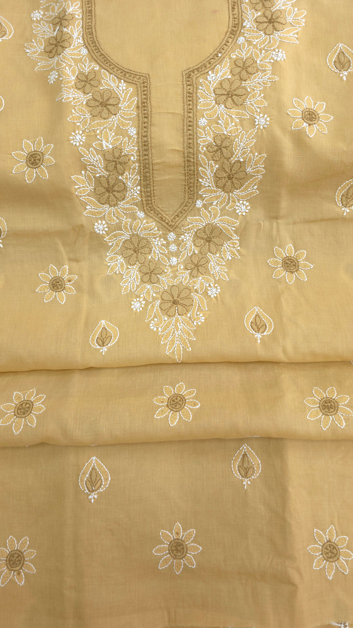 Paridhan Chikan Premium Cool Cotton Chikankari Dress Material Set with Hand Embroidered Kurta, Bottom & Chiffon Dupatta with Handmade Crochet Border