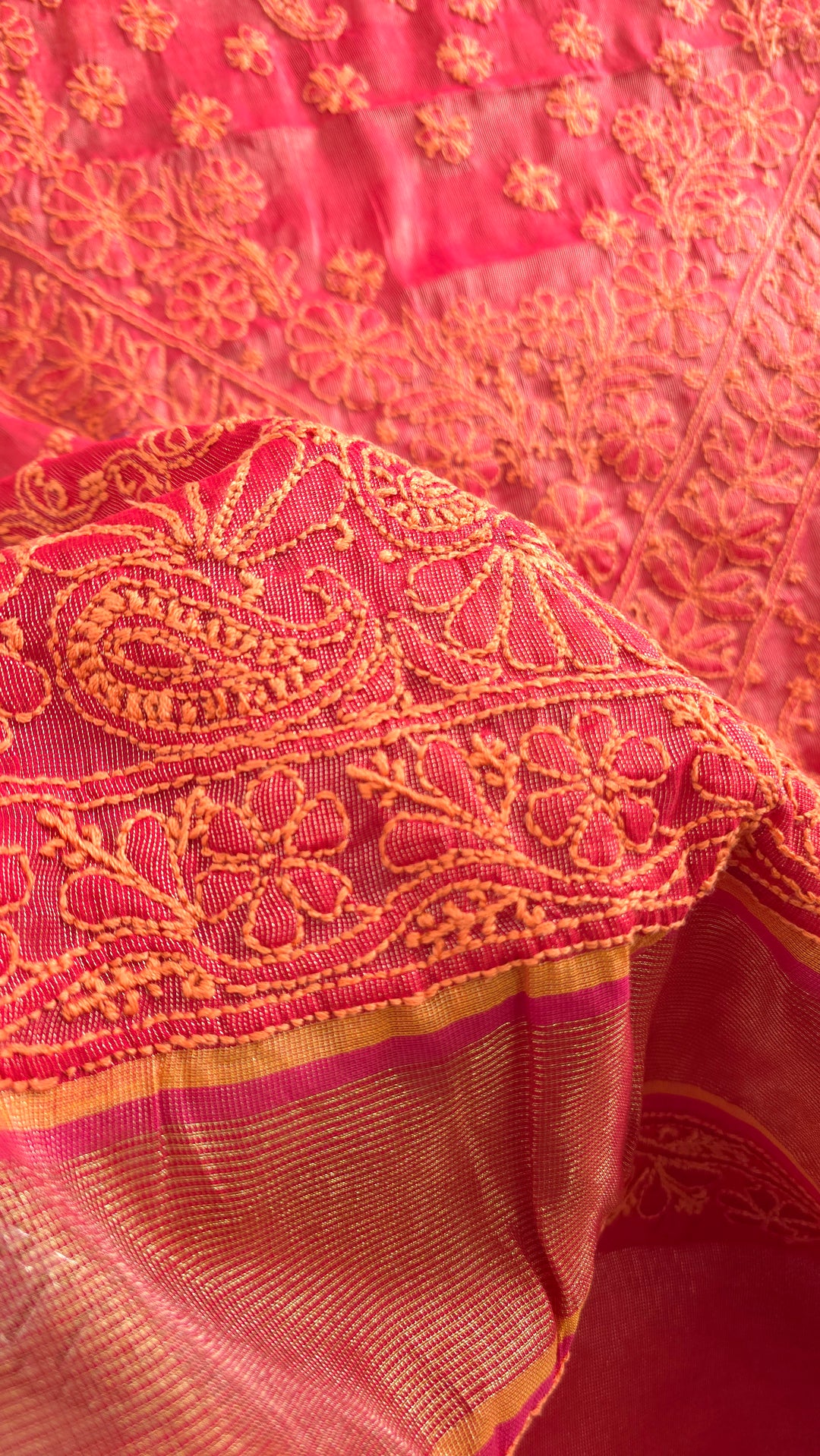 Hand Embroidered Chikankari Banarasi Silk Saree with Intricate Border & Palla Pattern – Includes  Blouse | Paridhan Chikan